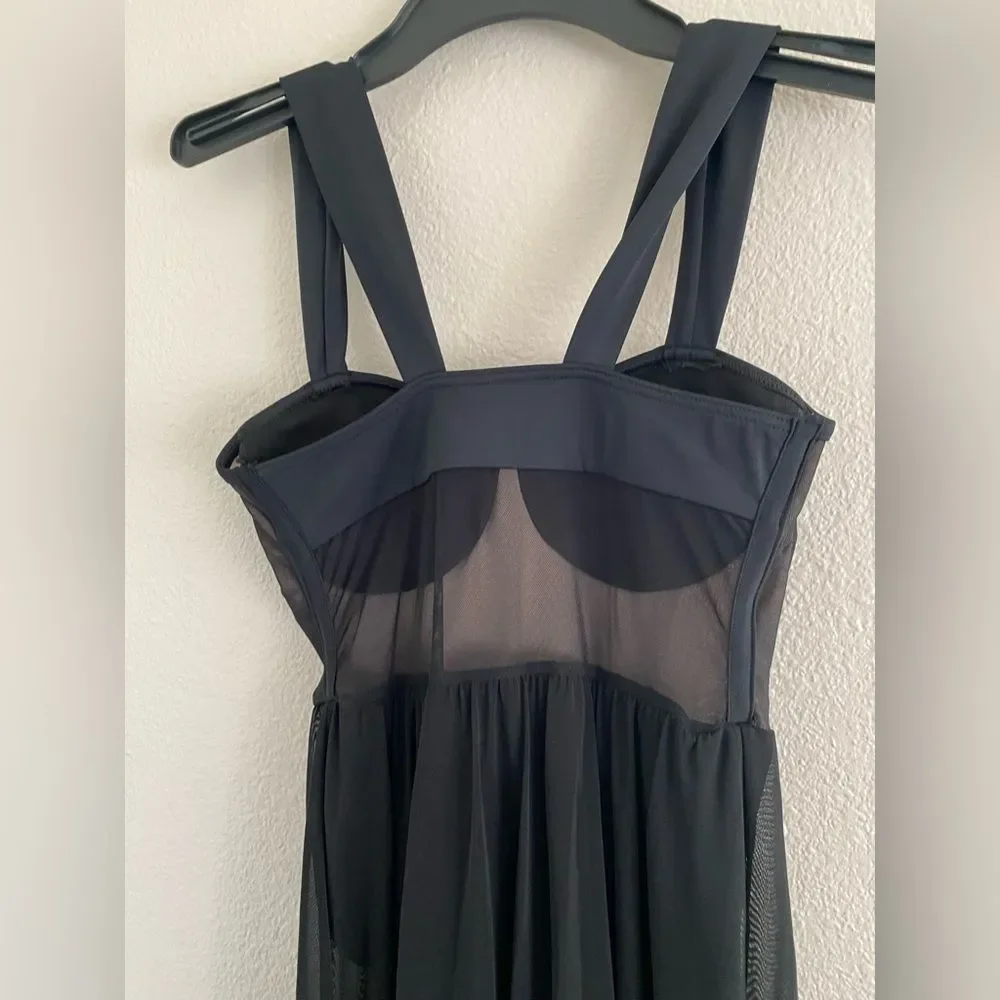 WEISSMAN Dance Costume maxi black corset Bustier Mesh Dress D10563 Adult XSA